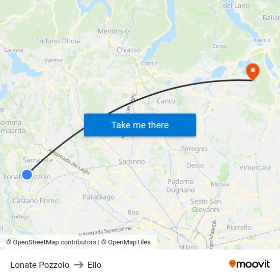 Lonate Pozzolo to Ello map
