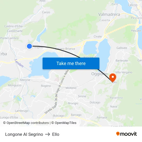Longone Al Segrino to Ello map