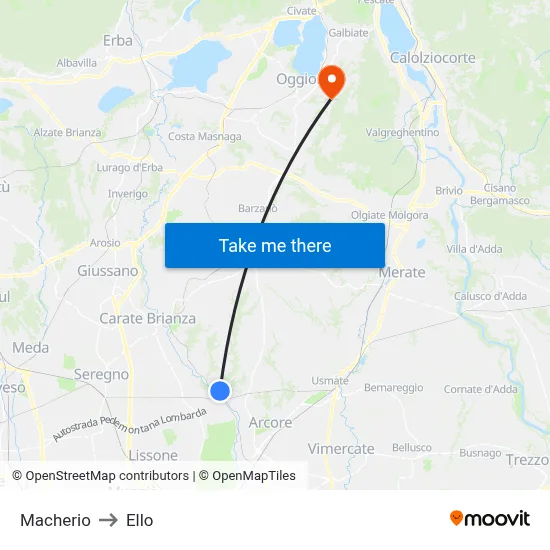 Macherio to Ello map
