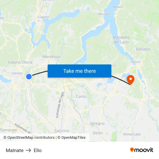 Malnate to Ello map