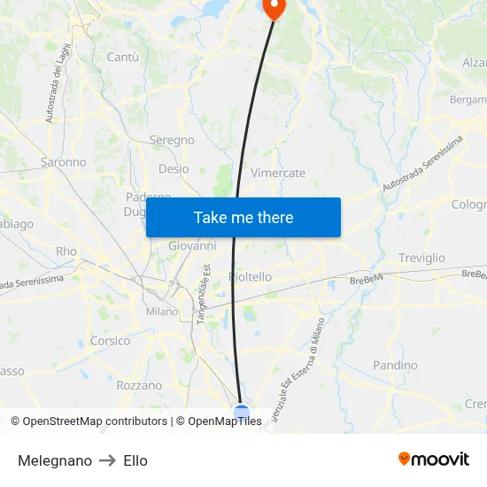 Melegnano to Ello map