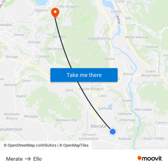 Merate to Ello map