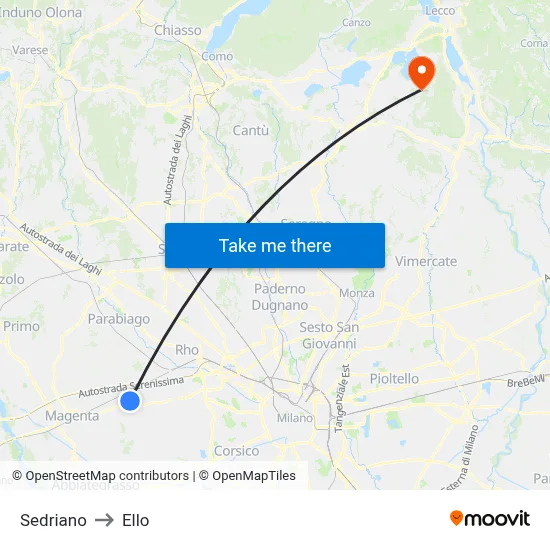 Sedriano to Ello map