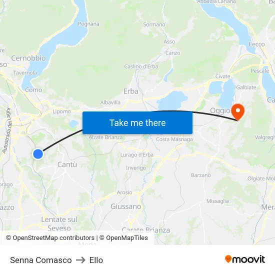 Senna Comasco to Ello map