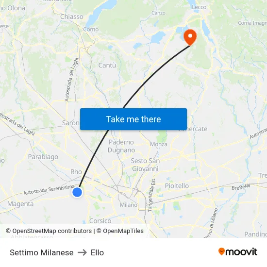 Settimo Milanese to Ello map