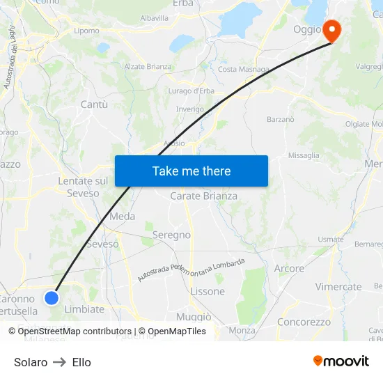 Solaro to Ello map