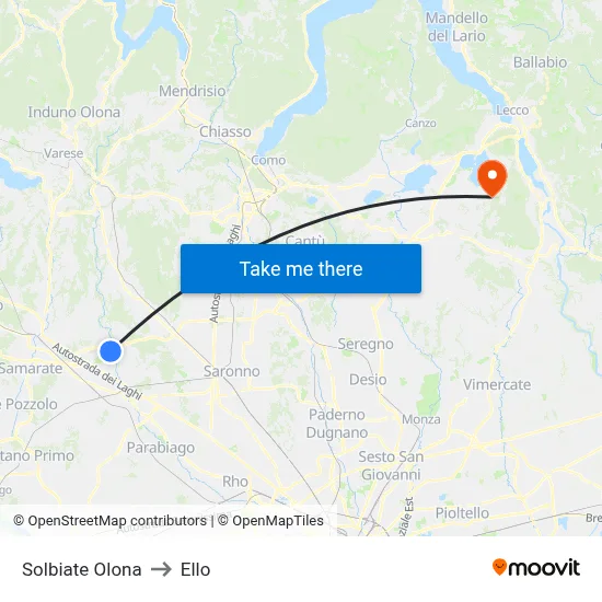 Solbiate Olona to Ello map