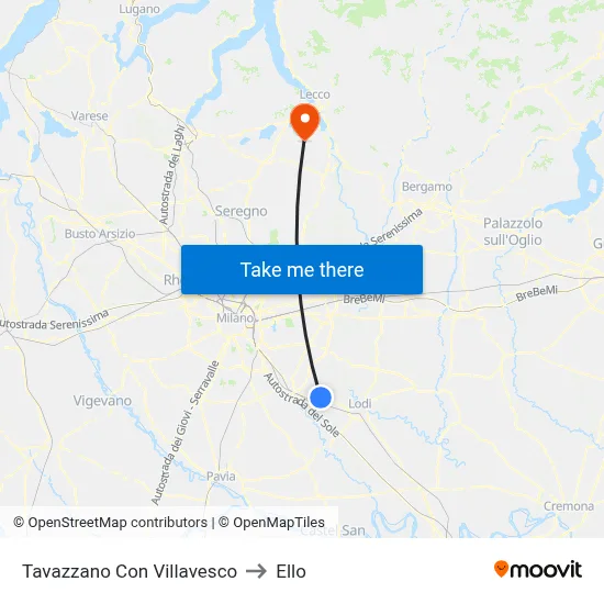 Tavazzano Con Villavesco to Ello map