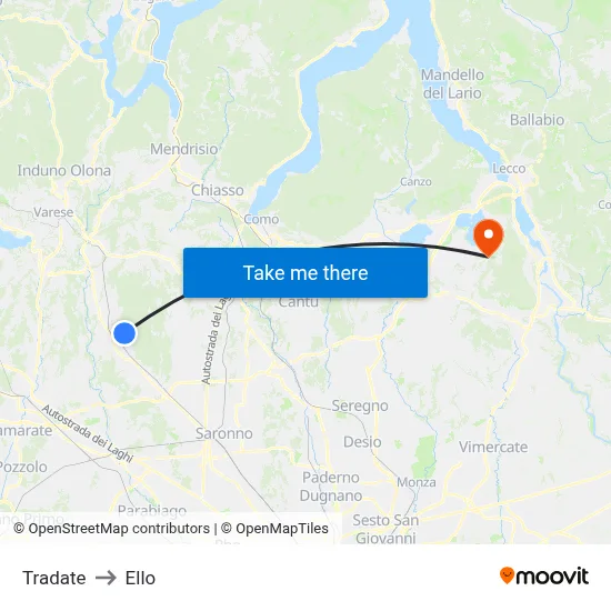 Tradate to Ello map