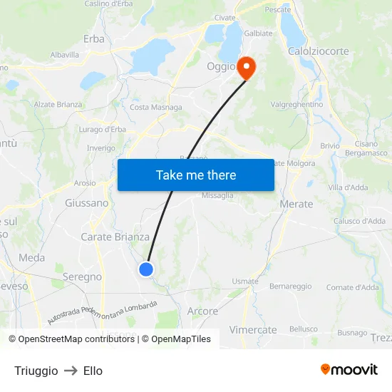 Triuggio to Ello map