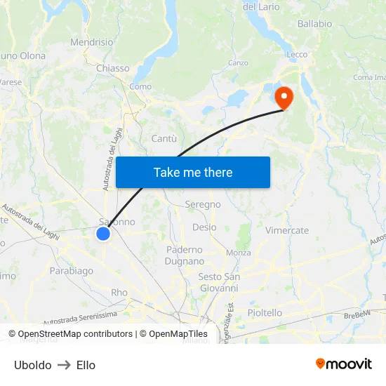Uboldo to Ello map