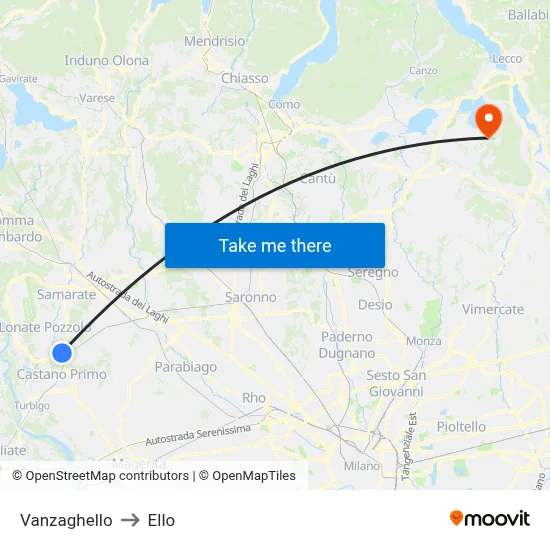 Vanzaghello to Ello map