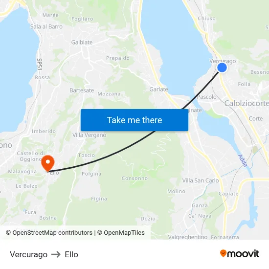 Vercurago to Ello map