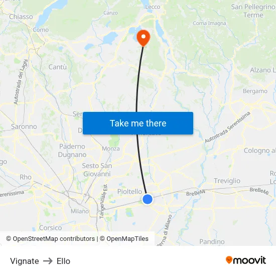 Vignate to Ello map