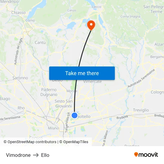 Vimodrone to Ello map