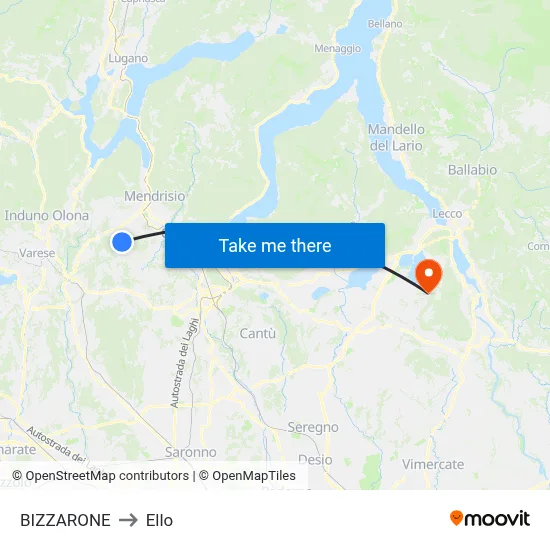 Bizzarone to Ello map
