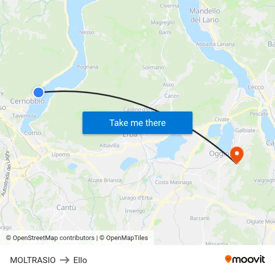Moltrasio to Ello map