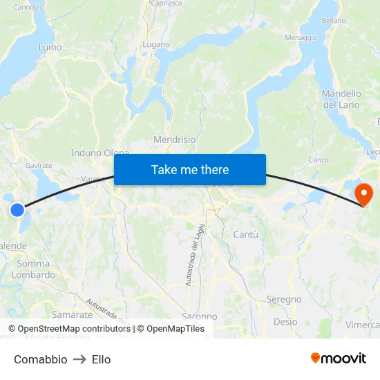 Comabbio to Ello map