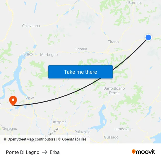 Ponte Di Legno to Erba map