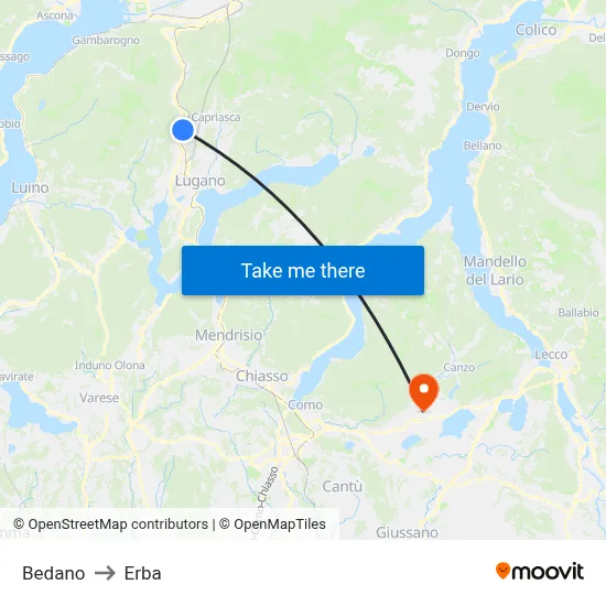 Bedano to Erba map