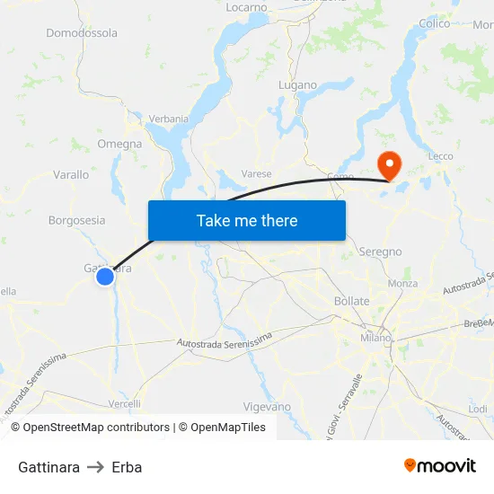 Gattinara to Erba map