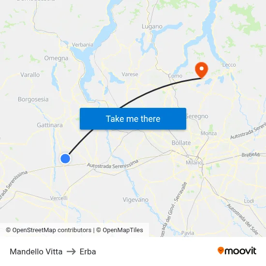 Mandello Vitta to Erba map