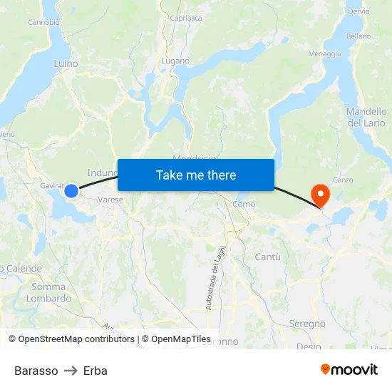 Barasso to Erba map
