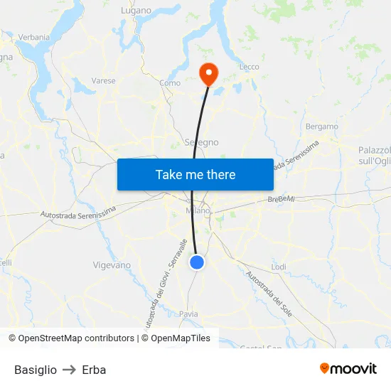 Basiglio to Erba map