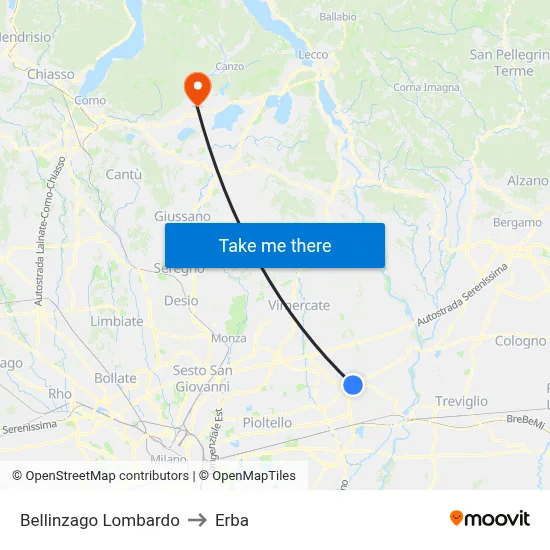 Bellinzago Lombardo to Erba map