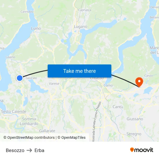 Besozzo to Erba map