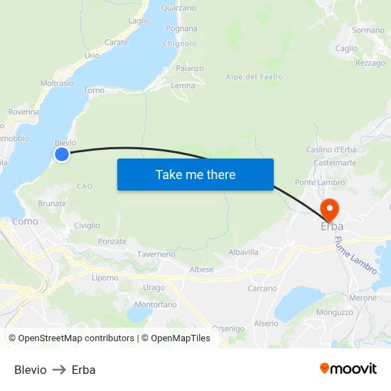 Blevio to Erba map