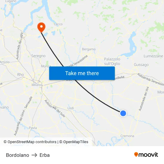 Bordolano to Erba map