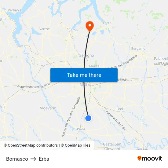 Bornasco to Erba map