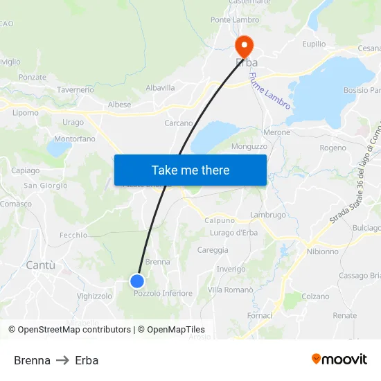Brenna to Erba map
