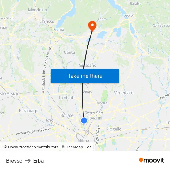 Bresso to Erba map