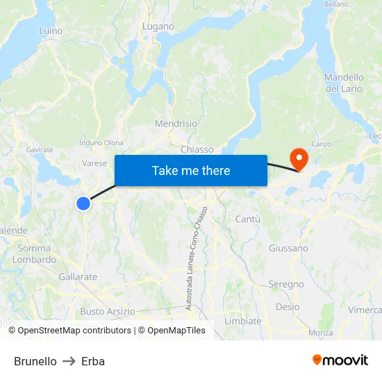 Brunello to Erba map