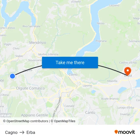 Cagno to Erba map