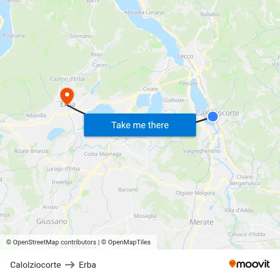 Calolziocorte to Erba map