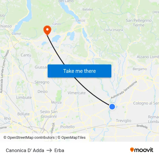 Canonica D' Adda to Erba map