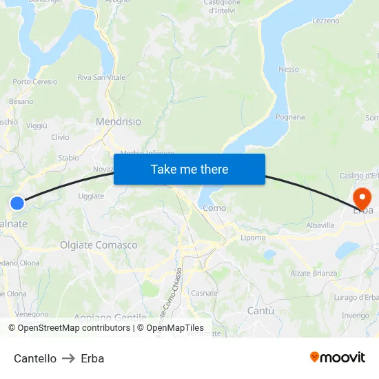 Cantello to Erba map