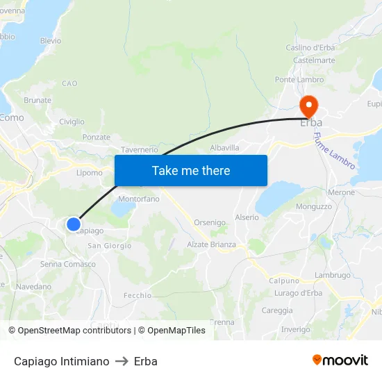 Capiago Intimiano to Erba map