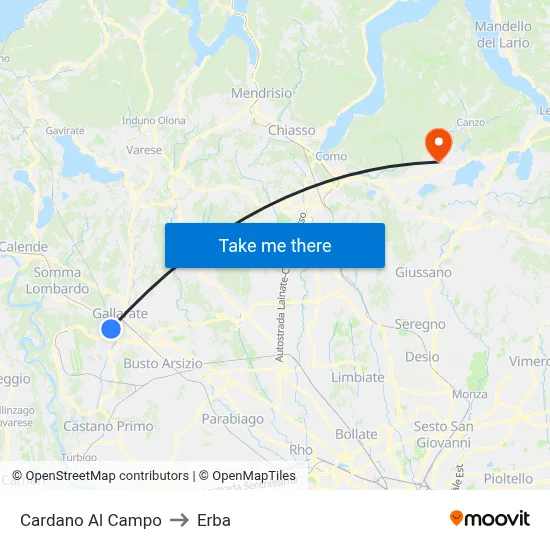 Cardano Al Campo to Erba map