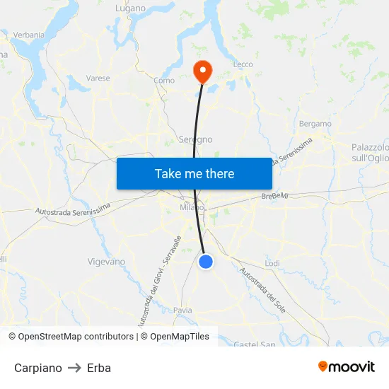 Carpiano to Erba map