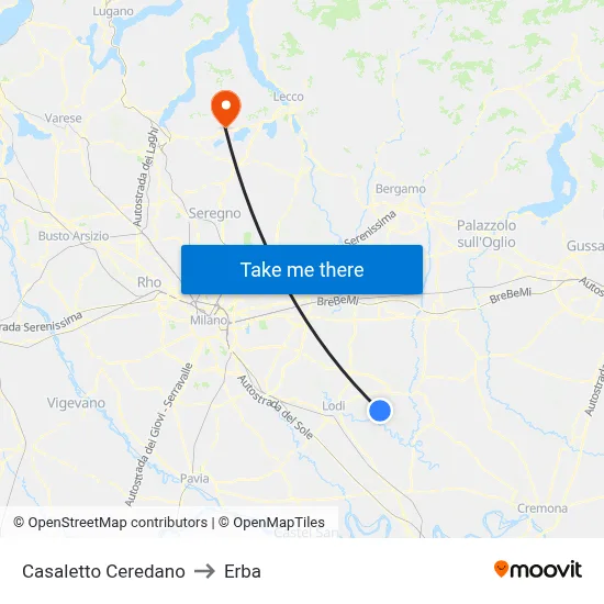 Casaletto Ceredano to Erba map