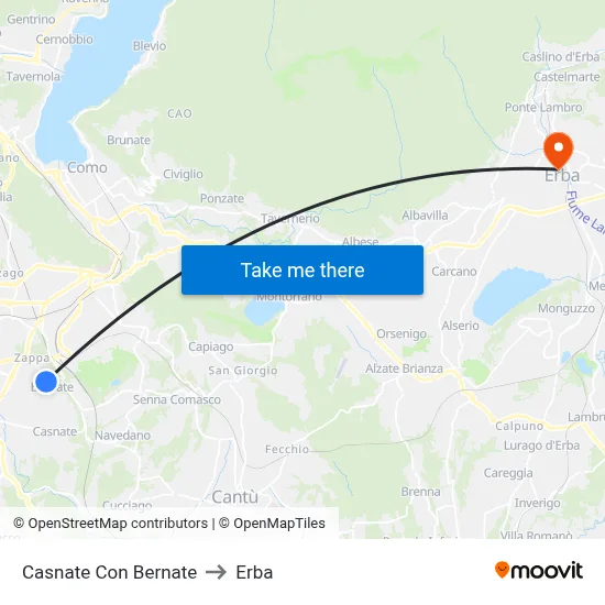 Casnate Con Bernate to Erba map