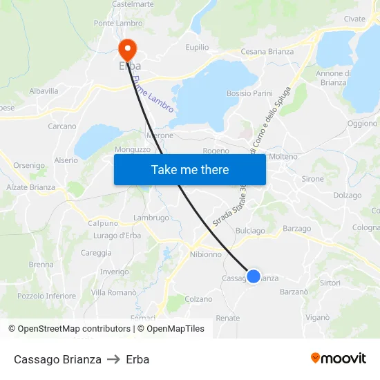 Cassago Brianza to Erba map