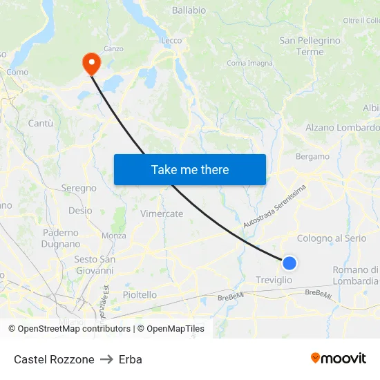 Castel Rozzone to Erba map