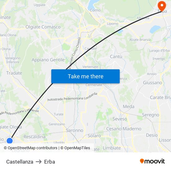 Castellanza to Erba map