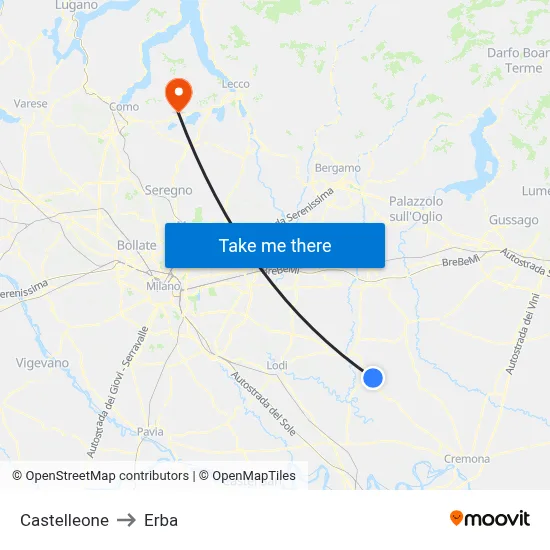 Castelleone to Erba map