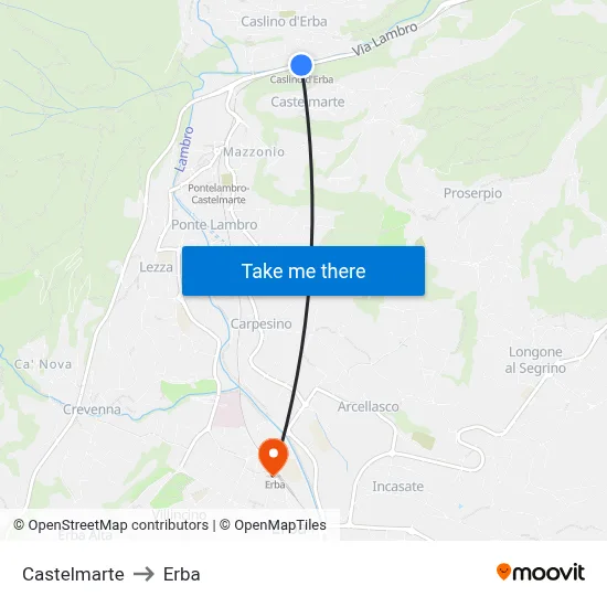 Castelmarte to Erba map